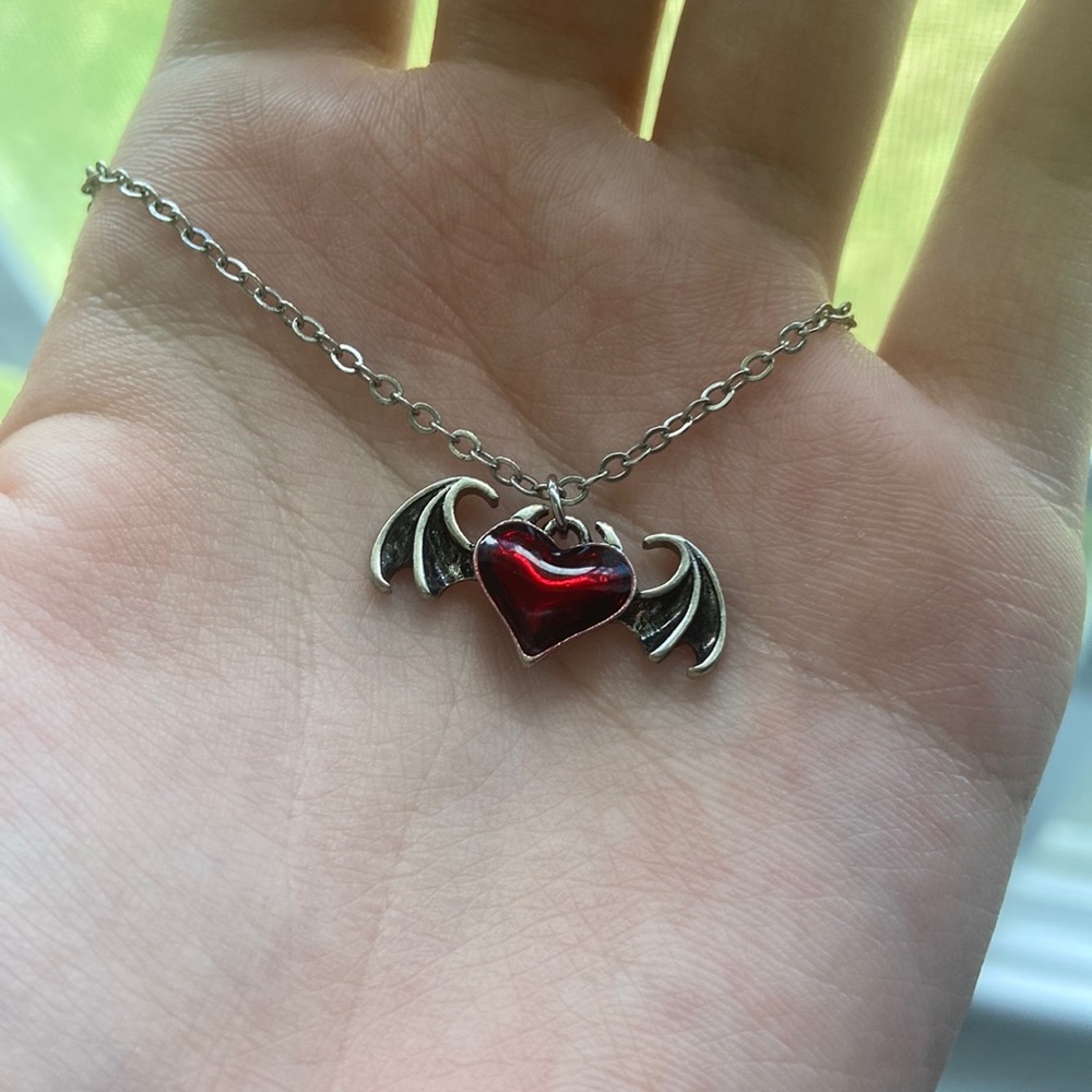 Silver and red heart necklace